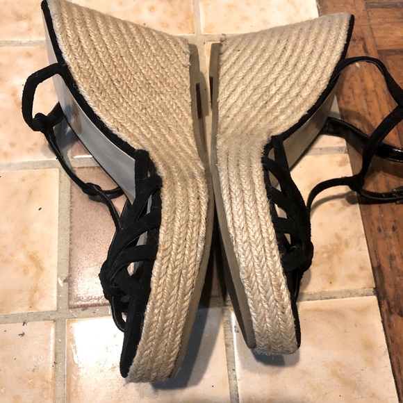 Black Strappy Suede Open Toe Espadrille Heels - Picture 2 of 5